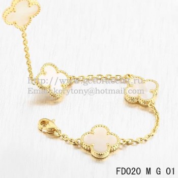 VCA Vintage Alhambra Necklace Yellow Gold 10 Motifs White Mother Of Pearl 45cm