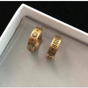 2019 Spring New Dior JAdior Star-Logo Letter Pattern Charming Ladies Yellow Brass Hoop Earrings