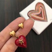 Best Price Dior Dioramour Red Enamel Heart-shaped Pendant Star Detail Women Antique Brass Earrings Fashion Jewellery