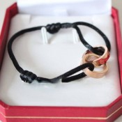Cartier Double Ring Love Bracelet Pink Gold Black Rope