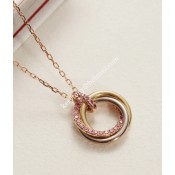 Women Fashion Jewellery Cartier Trinity Necklace White Gold/Yellow Gold with Pink Diamonds Online Sale