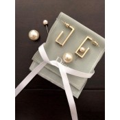 Christian Dior Simple Style Womens White Pearl Pendant Yellow Gold Rectangle Framed Earrings In Dubai