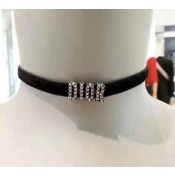 Christian Dio(r)evolution Black Velvet Ribbon White Crystals Logo Choker For Girls 37CM N0682DVOCY_D909