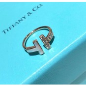 Womens Tiffany T Mother Of Pearl Rose Gold Double T Diamonds Wire Ring 6/7/8 US