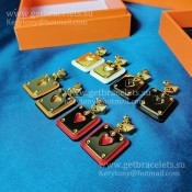 Lady Jewelry Hermes As de Coeur Earring Yellow Gold with Leather Red/White/Black/Orange