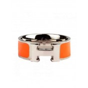 Hermes Enamel Clic H Ring in 18kt White Gold with Orange