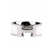 Hermes Enamel Clic H Ring in 18kt White Gold with White