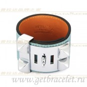 Hermes Collier de Chien Bracelet Blue With Silver