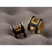 Lacquered Hermes Pop H Black Earrings in Yellow Gold