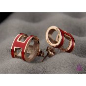 Lacquered Hermes Pop H Red Earrings in Pink Gold