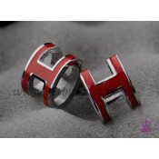 Lacquered Hermes Pop H Red Earrings in White Gold