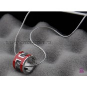 Hermes 3D Pop H logo Snake Bone Red Necklace in White Gold