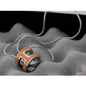 Hermes 3D Pop H logo Snake Bone Orange Necklace in White Gold