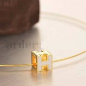 Hermes Cage dH Necklace White in Lacquer Yellow Gold