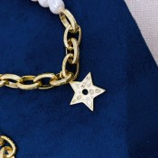 High End Christian Dior White Pearl Yellow Gold Plated Link Bee Star Woolen Pendants Dual Purpose Jewellery Necklace Bracelet