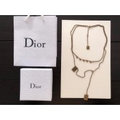 Hot Selling Christian Dior Vintage Brass Bee CD Motif Square Pendant Ladies Star Double Link Chain Necklace
