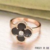 Replica Van Cleef Vintage Alhambra Ring In Pink Gold With Onyx