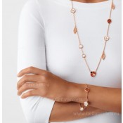 New Replica Van Cleef Arpels Lucky Spring Long Necklace Rose Gold Carnelian and Mother-of-pearl Onyx 15 Motifs
