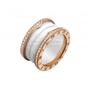 B.zero1 4-Band Ring Rose Gold and White Ceramic with Pave Diamonds Along the Edges