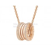 B.zero1 Pendant with Chain in Rose Gold with Pave Diamonds on the Edges