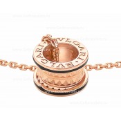 B.zero1 Rock Necklace with 18kt Rose Gold Pendant with Studded Spiral Black Ceramic Inserts on the Edges