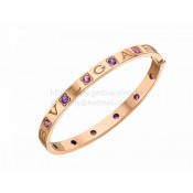 Bangle Bracelet Pink Gold with 6 Amethysts and 6 Pink Tourmalines