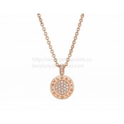 necklace Pink Gold with Green Jade and Pave Diamonds