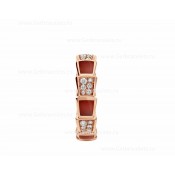 Medium Serpenti Viper 18k Rose Gold Ring with Carnelian Elements and Pave Diamonds