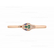 Serpenti 18K Rose Gold Bracelet set with Blue Sapphire Eyes Malachite Elements and Pave Diamonds