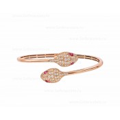 Serpenti 18K Rose Gold Bracelet set with Rubellite Eyes and Pave Diamonds