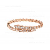 Serpenti Viper One-coil Thin Bracelet in 18K Rose Gold and Full Pave Diamonds