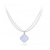 Replica Van Cleef Arpels Magic Alhambra Long Necklace 1 Motif Pendant White Gold Chalcedony