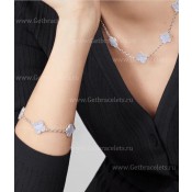 Replica Van Cleef Arpels Magic Alhambra Long Necklace 10 Motif Pendant White Gold Chalcedony