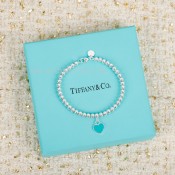 Return to Tiffany Pink/Red/Blue Tag Bead Bracelet in Silver 4 mm