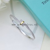 Tiffany Edge Hinged Bypass Bangle In Platinum and Yellow Gold With Diamons 70920751