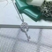 Tiffany Keys Petals Key Pendant Sterling Silver Necklace Diamonds Fashion Party Jewelry Women GRP02643
