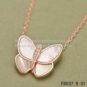 Van Cleef & Arpels Flying Butterfly Pendant Necklace Pink Gold With White Mother Of Pearl Diamonds