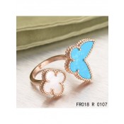 Van Cleef Arpels Luck Alhambra Between The Finger Ring Pink Gold Turquoise With Mother Of Pearl