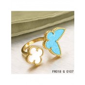 Van Cleef Arpels Luck Alhambra Between The Finger Ring Yellow Gold Turquoise With Mother Of Pearl