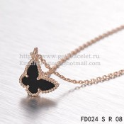 Van Cleef Arpels Lucky Alhambra Butterfly Necklace Pink Gold With Black Onyx Mother Of Pearl