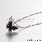 Van Cleef Arpels Lucky Alhambra Butterfly Necklace White Gold With Black Onyx Mother Of Pearl