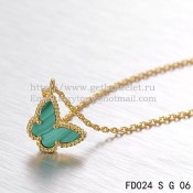 Van Cleef Arpels Lucky Alhambra Butterfly Necklace Yellow Gold With Malachite Mother Of Pearl