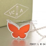 Van Cleef Arpels Lucky Alhambra Butterfly Pendant White Gold With Carnelian Mother Of Pearl