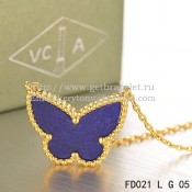 Van Cleef Arpels Lucky Alhambra Butterfly Pendant Yellow Gold With Lapis Stone Mother Of Pearl