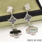 Van Cleef & Arpels Magic Alhambra 3 Motifs Earrings White Gold With Stone Combination