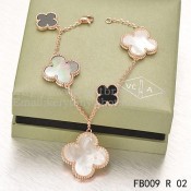 Van Cleef & Arpels Magic Alhambra Bracelet 5 Motifs Pink Gold With White Gray Mother Of Pearl Black Agate