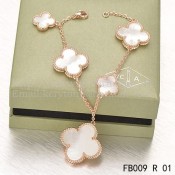 Van Cleef & Arpels Magic Alhambra Bracelet 5 Motifs Pink Gold With White Mother Of Pearl