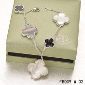 Van Cleef & Arpels Magic Alhambra Bracelet 5 Motifs White Gold With White Gray Mother Of Pearl Black Agate