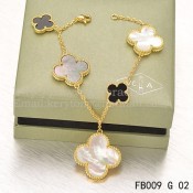 Van Cleef & Arpels Magic Alhambra Bracelet 5 Motifs Yellow Gold With White Gray Mother Of Pearl Black Agate