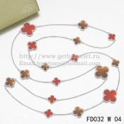 Van Cleef & Arpels Magic Alhambra Necklace White Gold 16 Motifs With Red Onyx Tigers Eye Mother Of Pearl